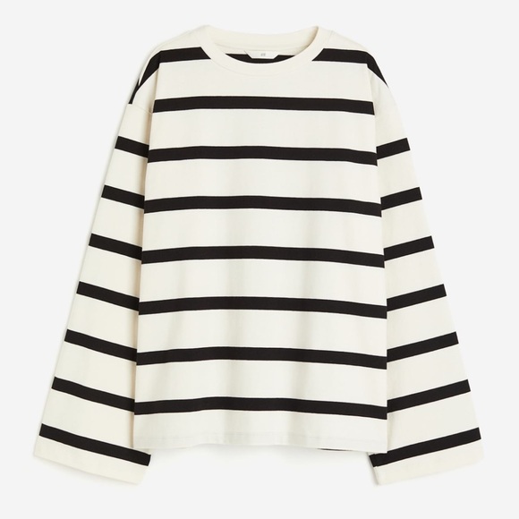H&M Tops - H&M Cream and Black Striped Long-Sleeve Tee